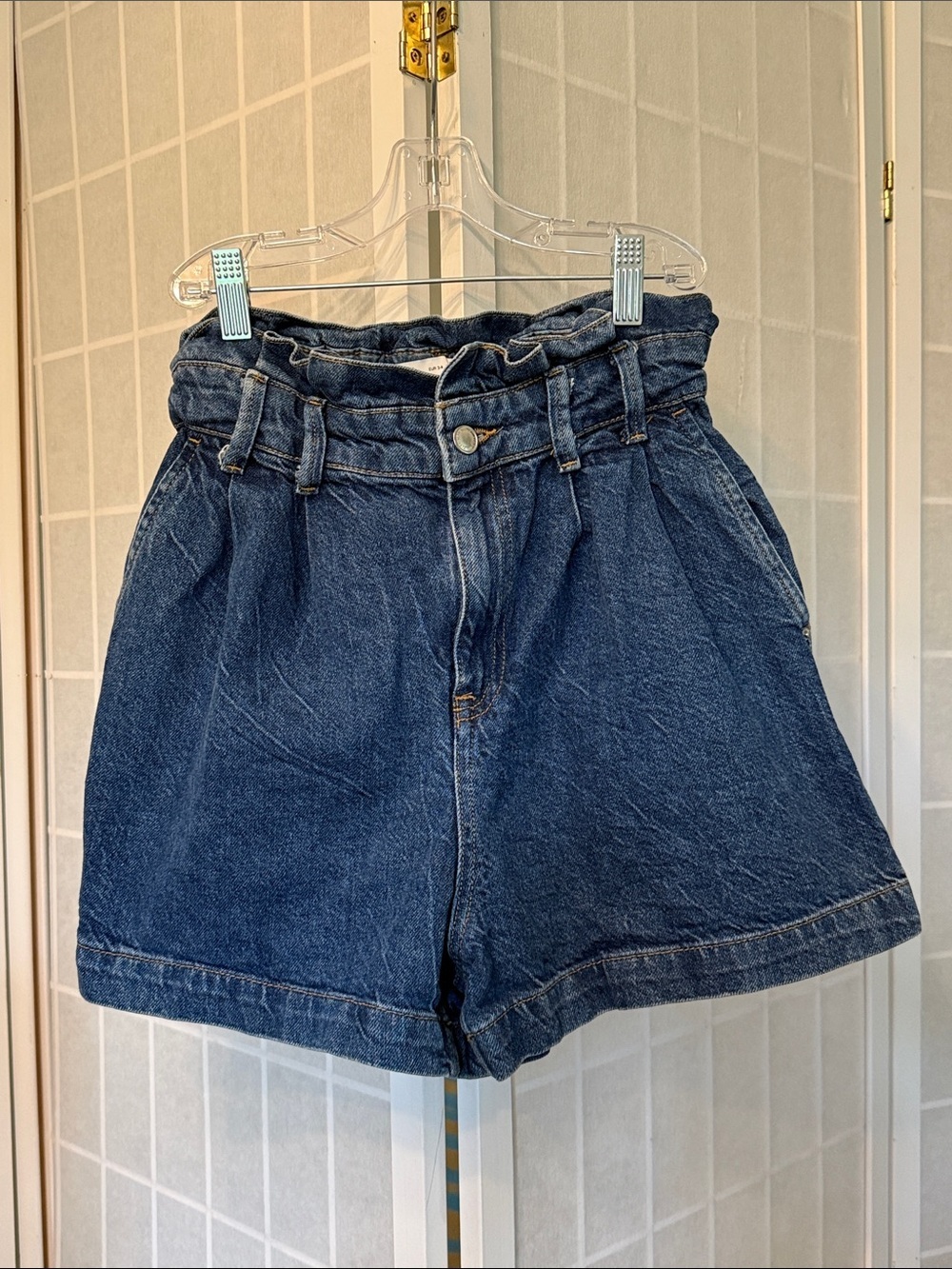 Zara Dark Blue High-Waist Paperbag Denim Shorts Size 2
